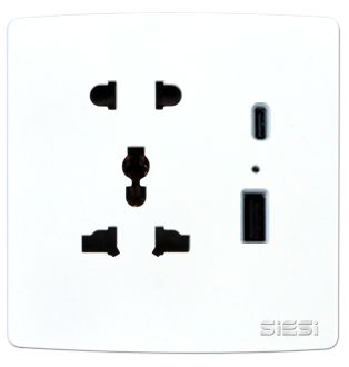 Ổ cắm 2 chấu, 3 chấu kết hợp USB - Type C (10A)