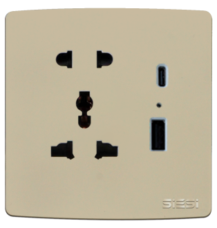 Ổ cắm 2 chấu, 3 chấu kết hợp USB - Type C (10A)